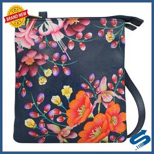 Hand-Painted Leather Crossbody Bag with RFID Blocking & 3 Compartments